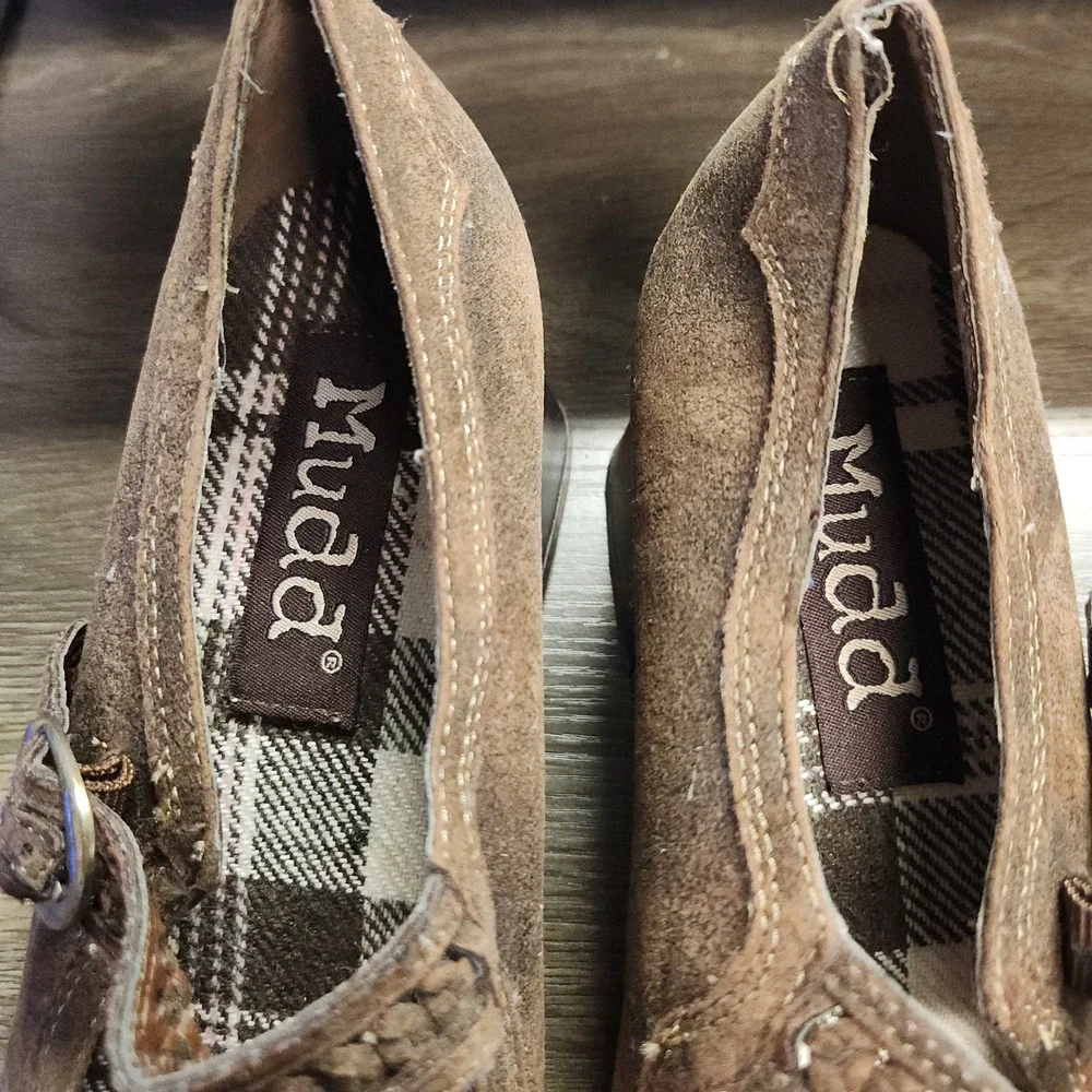 Vtg Mudd Y2K Brown Plaid Chunky Heel Platform Mary Jane *Fit Size 9/10 RARE 90's